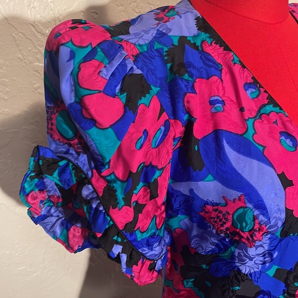 Flora Kung Bright Floral Va Va Voom Silk Dress - Picture 2 of 6